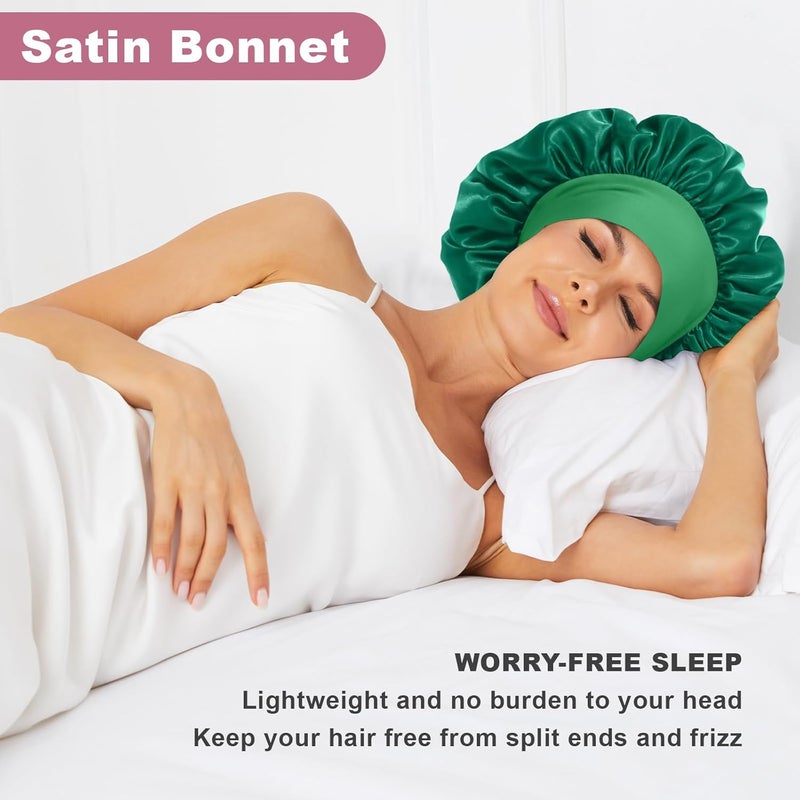 LEADUWAY 6Pcs Satin Bonnet Silk Bonnet, Hair Bonnet for Sleeping, Elastic Wide Band Silk Sleep Cap, Soft and Breathable - Image 2